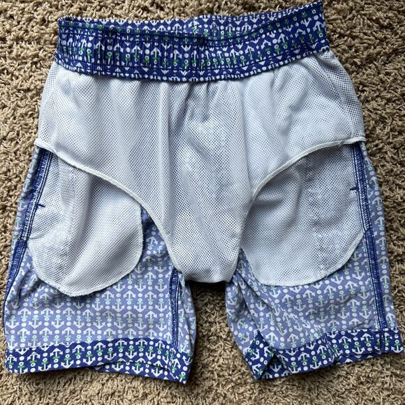J. Crew Crewcuts Boys Swim Trunks Anchor Print Size 10 Blue Green White Nautical - Picture 10 of 10